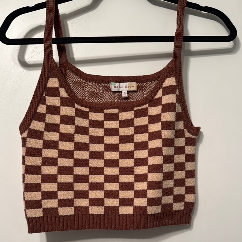 Brown and Cream Checkered Crop Top